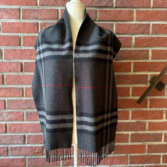 •Burberry Grey Check Cashmere Scarf Unisex 12”x70”Made In Scotland NWOT - Picture 3 of 12